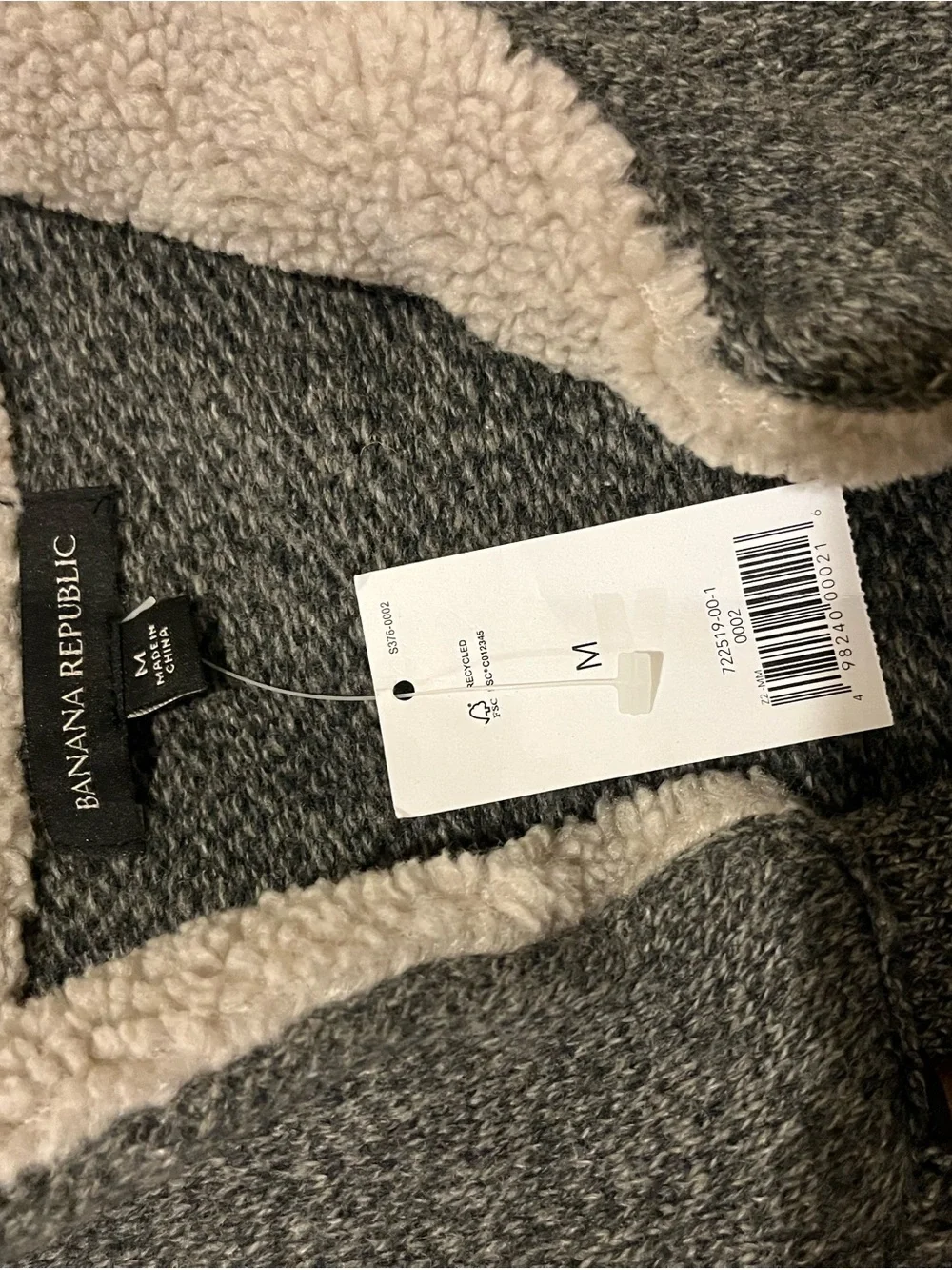 (NWT) Banana Republic Men's Med Gray V-Neck Sherpa Shawl Sweater 49% Merino Wool